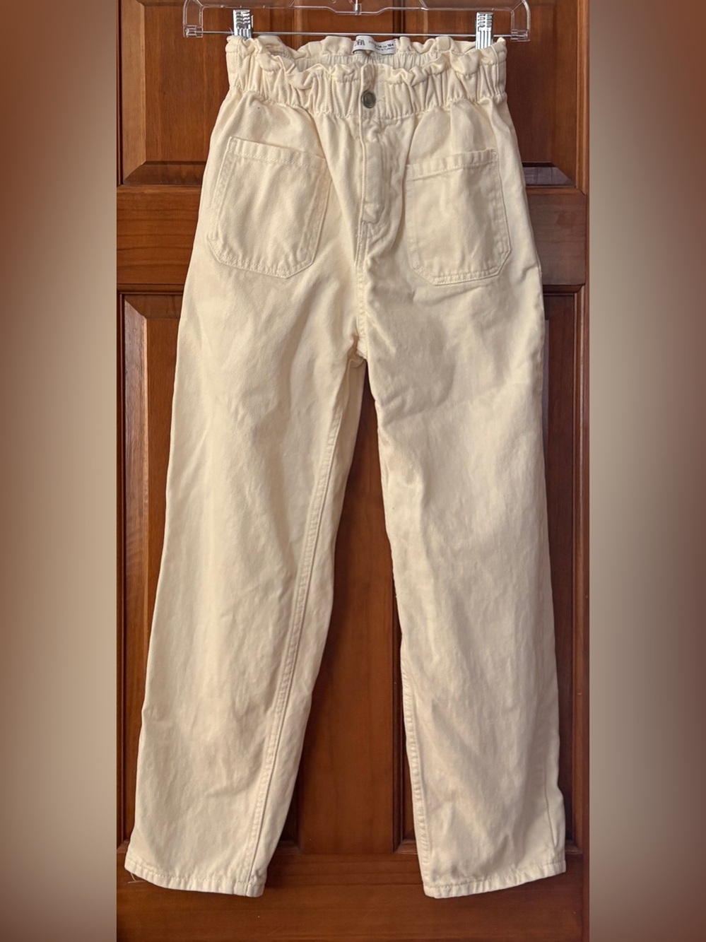 Zara Cream Elastic-Waist Paperbag Trousers